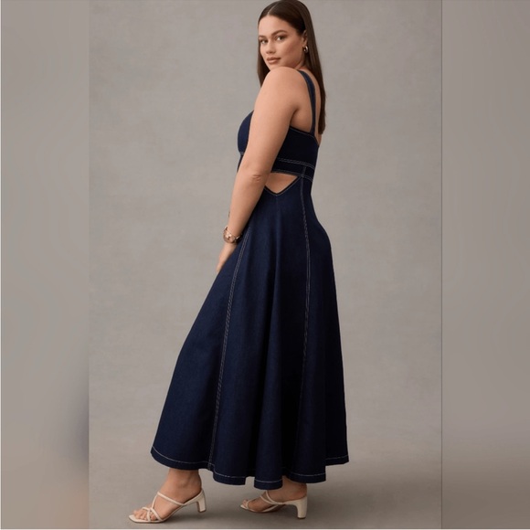 Anthropologie 2X Aureta Studio Corset Denim Cutout Plus Dress NWT - Picture 7 of 13